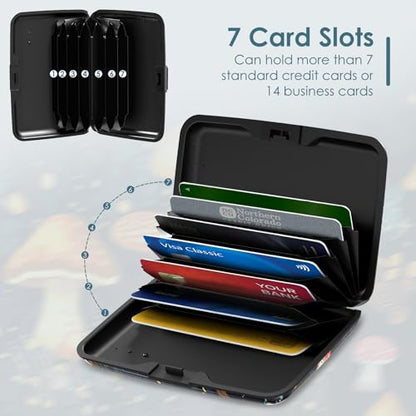 Mini Metal Wallet Credit Card Holder Business Card Case Slim Metal ID Case for Men Women, Cute Mushrooms - color: Cute Mushrooms