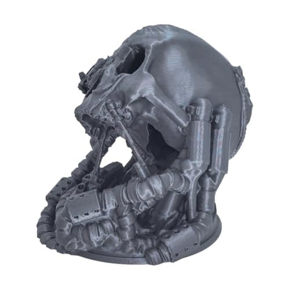 Mechanical Skull Dice Tower Dungeons and Dragons RPG abletop Roleplaying Game Jail D&D (Random 7PCS D20 Dice Set Included) Silver - color: Silver