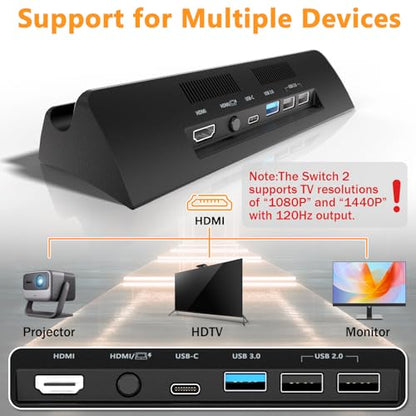 Switch 2 Dock,TV Docking Station with 4K HD Adapter/USB 3.0 Port/USB-C Port (Only Dock-Not for Use with Protective Case)