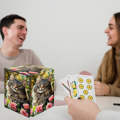 Card Deck Box for MTG Commander,Collectible Trading Storage Box Fits 120+ Single Sleeved Cards Magnetic Case PU Leather for Magic Commander TCG CCG MTG,Cute Cat Flower - color: Cute Cat Flower