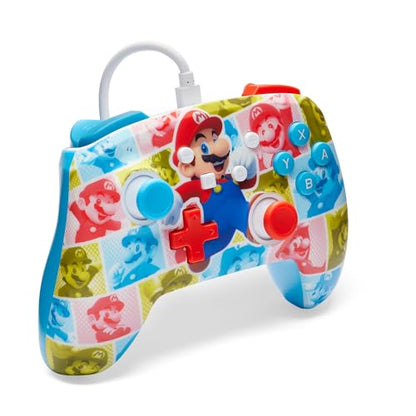 PowerA Enhanced Nintendo Switch and Switch 2 Wired Controller - Mario Hero Reel, Gamepad, game controller, wired controller, officially licensed - color: Mario Hero Reel