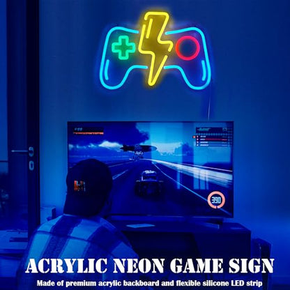 LED Game Neon Sign Light for Gamer Room Decor USB Powered with Switch Gaming Accessories Acrylic Gamepad Neon Sign for Video Game Room Teen Boy Bedroom Wall Decor Gift Ideas for Gamer Christmas - style: Lightning Blue Gampad