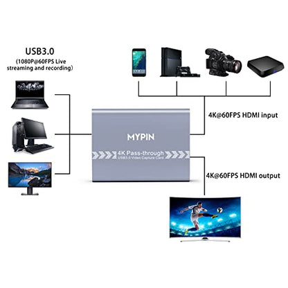 4K 60fps Audio Video HDMI Game Capture, Live Gamer | Portable Pass-Through 4K Full HD 1080P 60fps USB3.0 Capture Card Ultra Low Latency Record Stream for XBOX, PlayStation