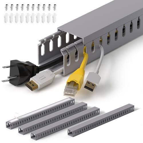 1.4"H x 1.6"W Cable Raceway, 66in Under Desk Wire Management Channel, Grey | Slotted Wire Duct, 4Pack, 16.5in Each, Heavy-Duty PVC Cable Management for Server Racks, Network Cables & Electrical Cabinets - color: Grey, size: 1.4in H X 1.6in W X 66in L