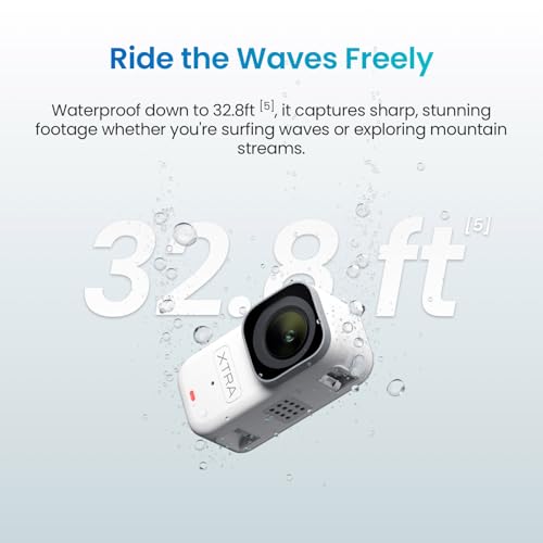 Xtra Atto Wearable 4K Action Camera (128GB), 54 g, Light and Compact, 1/1.3″ Sensor, 4K/60fps Video, 220‑Min Max Recording, 5-Min Pre-Recording, Built-in Stabilization, 600MB/s Fast Transfer