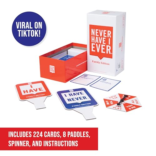 Never Have I Ever | Hilarious Family Card Game with Fun Questions & Crazy Stories | Perfect for Kids, Teens & Adults | Great for Game Nights & Parties | Includes “I Have” & “I Have Never” Paddles! - color: Family Edition
