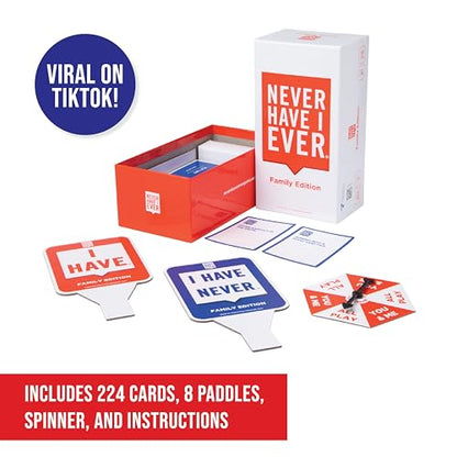 Never Have I Ever | Hilarious Family Card Game with Fun Questions & Crazy Stories | Perfect for Kids, Teens & Adults | Great for Game Nights & Parties | Includes “I Have” & “I Have Never” Paddles! - color: Family Edition