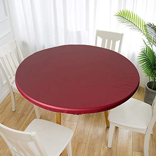 Waterproof Tablecloth Elastic Edged Tablecloth Wipeable Table Cloth Table Cover for Outdoor, Patio, Kitchen and Dining Room 23" Inch Round Tight Fit Wine Red - color: Wine Red, size: 23" (Round)