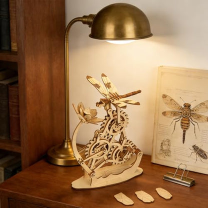 Aida & Hani Wooden Dragonfly Toys 3D Puzzle Toy Creative DIY Assembly Mechanical Wood with Mortise and Tenon Structure Jigsaw Toy Ornament