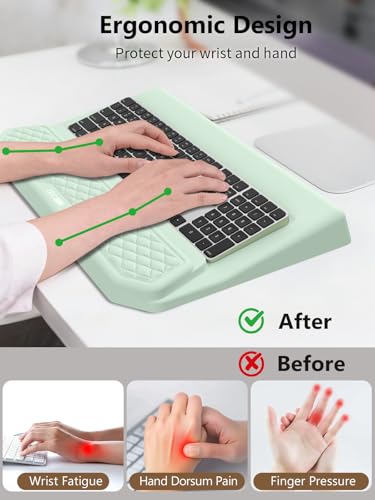 2-in-1 Ergonomic Keyboard Stand with Wrist Rest, Comfy Keyboard Riser Holder with Massage Design, Light Green - color: Light Green