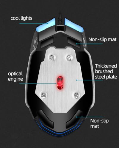 Wired Gaming Mouse, 4-Color Breathing Light, 800-3200 DPI Optical Ergonomic Mouse with Programmable 6 Buttons for PC Laptop (Black) - color: Black