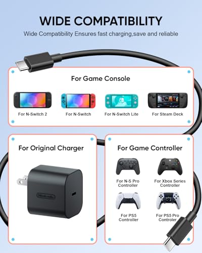 KOVA (9.8FT) Switch 2 Charging Cable - for Switch 2 AC Power Adapter, 60W Switch2 Charger Power Cord Extra Long, Support 4K TV Dock Mode [𝐀𝐂 𝐀𝐝𝐚𝐩𝐭𝐞𝐫 𝐂𝐨𝐫𝐝 𝐑𝐞𝐩𝐥𝐚𝐜𝐞𝐦𝐞𝐧𝐭]