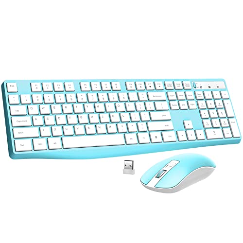 Wireless Keyboard and Mouse Combo, Lovaky 2.4G Full-Sized Ergonomic Keyboard Mouse, 3 DPI Adjustable Cordless USB Keyboard and Mouse, Quiet Click for Computer/Laptop/Windows/Mac (1 Pack, Blue) - color: Blue, size: 1 Pack