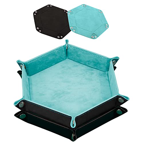 SIQUK 2 Pieces Dice Tray PU Leather Dice Folding Hexagon Tray Dice Holder for Dice Games Like RPG, DND and Other Table Games (Light Blue, Black) - color: Light Blue, Black