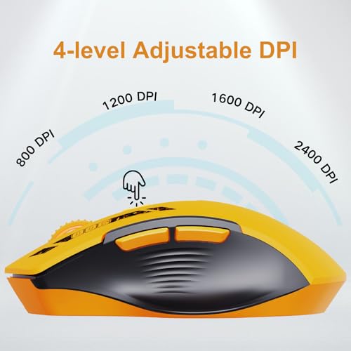 Uineer Wireless Mouse, 2.4GHz Rechargeable Computer Mouse, Battery Display | Stable 2.4GHz USB-A connection, rechargeable battery display and 4 adjustable DPI levels. - color: matte yellow