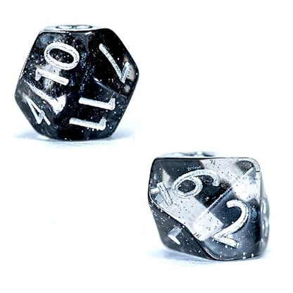 Gate Keeper Games & Dice: Mighty Tiny Dice: Dragon Eggs - 7 pc - RPG Dice Set, 3-Layer Neutron Style, Clear-Silver Glitter-Black, 12mm Resin Dice