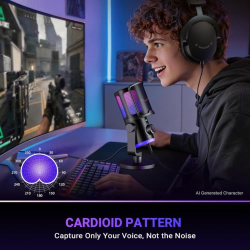 FIFINE Gaming PC Microphone, USB Streaming Microphone with Game Chat Balance, Computer Condenser Desktop RGB Mic with Mute Button, Noise Cancellation for Podcast/Twitch/Discord-AMPLIGAME AM6