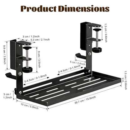 Laptop Holder for Desk,Desk Side Storage Organizer, Under Desk Laptop Mount | Clamp-On Vertical Laptop Holder, No Drill Metal Shelf with Headphone Hook & Power Strip Holder, Black
