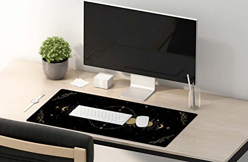 SSOIU Moon Phase Desk Mat, XXL Gold Moon Cycle Lunar Chart, Stars Horoscope Zodiac Extended Gaming Mouse Pad (35.5x15.7 in), Large Rubber Base - color: Moon Phase