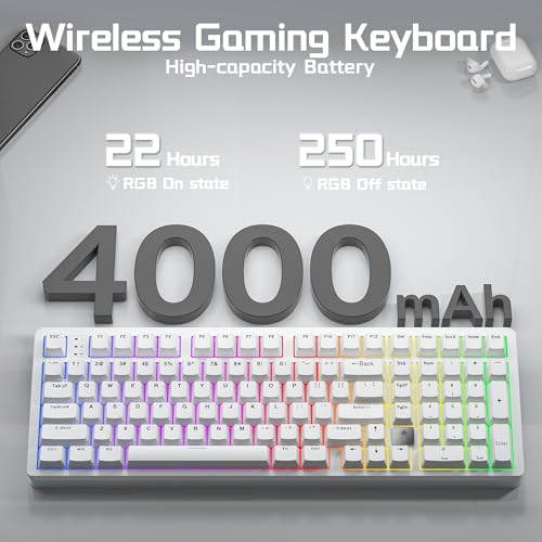 LEOBOG HI98C Pro Wireless Mechanical Gaming Keyboard, Tri-Mode Wired/2.4G/BT5.0 Hot Swappable Aluminum Keyboards with Number Pad, RGB Backlit Gasket Mount White Custom Keyboard for PC Gaming & Office - color: White
