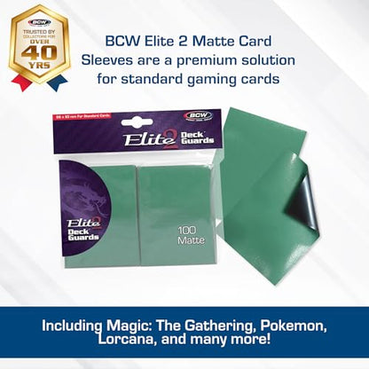 BCW Elite2 Matte Card Sleeves – Seafoam | Anti-Glare Front | Textured Back | Fits Standard 2.5" x 3.5" Cards - 100 Pack - color: Seafoam