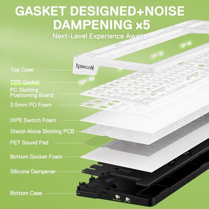Redragon K686 PRO Wireless RGB Gasket Gaming Mechanical Keyboard, Easy Knob | Multi-Function Control Wheel, 0-Delay Tri-Mode, Cushioned 5-Layer Noise Dampening for Creamy Thocky Sound, Practical 98 Keys - color: GreenFlash Genji, size: 98 Keys