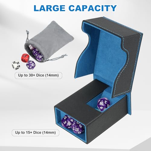 Dice Roller Tower, Magnetic Dice Tray for Rolling, Foldable Leather Dice Organizer Tower Fits for Dungeons & Dragons, MTG DM and Player, Black & Blue - color: Black & Blue, style: Style A
