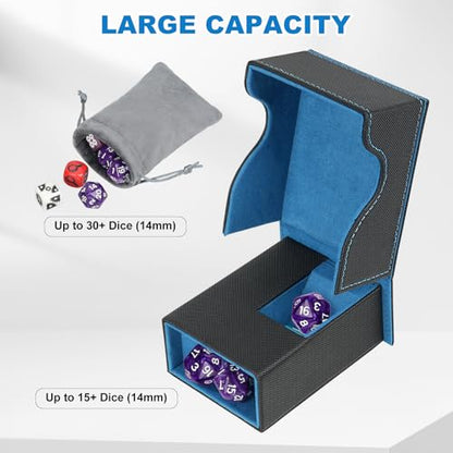 Dice Roller Tower, Magnetic Dice Tray for Rolling, Foldable Leather Dice Organizer Tower Fits for Dungeons & Dragons, MTG DM and Player, Black & Blue - color: Black & Blue, style: Style A