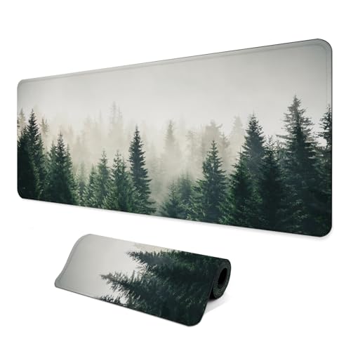 Gaming Mouse Pad with Anti-Slip Rubber Base, Extended Large Computer Mouse Mat with Stitched Edges, Long XL Anime Mousepad for Laptop and Keyboard, 31.5 x 11.8 inch (Forest Tree) - color: Forest Tree