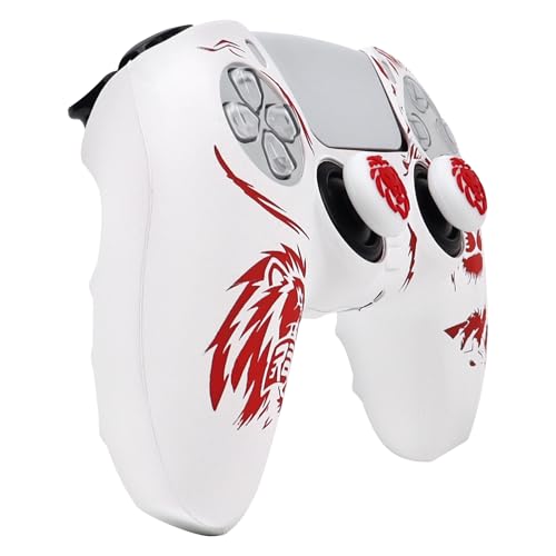 Lion Controller Skin Cover Compatible with PS5/Playstation 5 Controller, RALAN Protector Case Customised Thumb Grip - color: Lion White Red