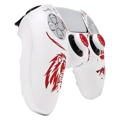 Lion Controller Skin Cover Compatible with PS5/Playstation 5 Controller, RALAN Protector Case Customised Thumb Grip - color: Lion White Red