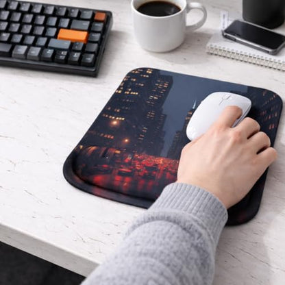 Ergonomic Memory Foam Mouse Pad with Wrist Support, Orange, Ultra-Smooth Surface, Anti-Slip Base (City, Medium) - color: City