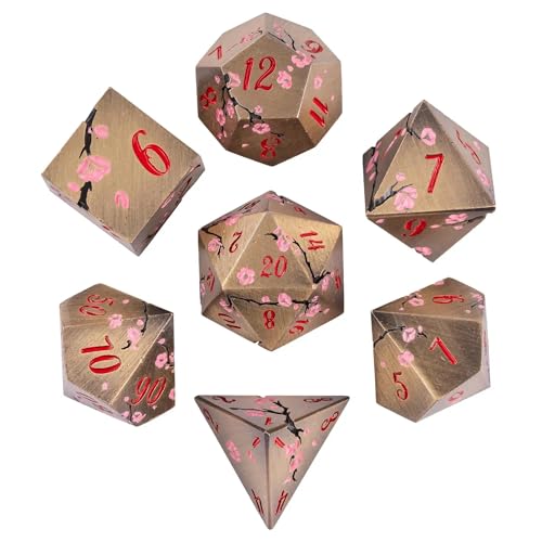 UDIXI Metal DND Dice Set Bronze, 7PCS Metal Polyhedral Dice Set for D&D RPG | Pink Flower, Metal Case Packaging, Heavy Metal Dice, D&D Gift, for Dungeons and Dragons Role Playing Games Tabletop Games - color: Flower/Bronzered