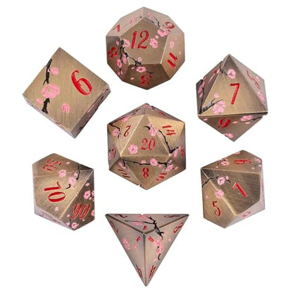 UDIXI Metal DND Dice Set Bronze, 7PCS Metal Polyhedral Dice Set for D&D RPG | Pink Flower, Metal Case Packaging, Heavy Metal Dice, D&D Gift, for Dungeons and Dragons Role Playing Games Tabletop Games - color: Flower/Bronzered
