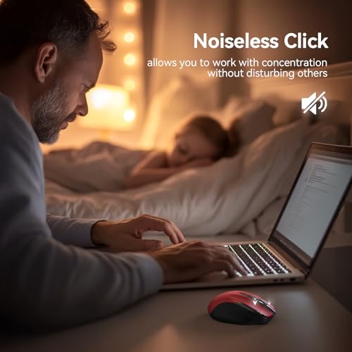 TECKNET Rechargeable Jiggler Wireless Mouse, Dual-Mode Connectivity, Red | Silent USB A & Bluetooth Mouse, 6 Adjustable DPI, 6 Buttons, Ergonomic Design, Long Battery Life, Multi-Device Compatibility - color: Red