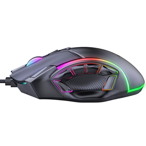 High Precision RGB Gaming Mouse, 12 Keys, Programmable Macro, Wired USB for Laptop
