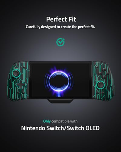 FUNLAB Switch Joypad Controller Customizable for Nintendo Switch Joycon, Ergonomic Switch handheld Controller, Luminpad Switch Controles One-Piece Controllers Replacement- 7 LED Colors/Turbo/Mapping - color: Black-Mech Cyber Pattern