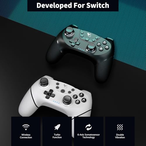 AceGamer Wireless Pro Controller for Nintendo Switch/Lite/OLED/Switch 2/PC, 2 pack, Hall Effect Joystick for Switch 2 Pro Controller with Wake-Up/Dual Vibration/Turbo/Ergonomic ! (Black&White) - color: B&W