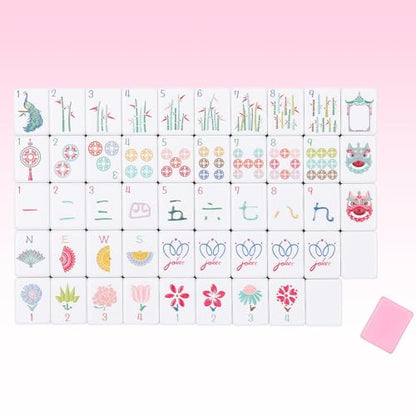 160 Pink Engraved American Mahjong Tiles Set with Carrying Bag and Accessories, 1.2’’ Mahjong Tile Set - color: 1-pink