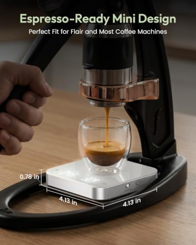 Maestri House S2 Espresso Coffee Scale with Timer 0.1g Precision Shot Scale | USB-C Rechargeable, Dual Timing Modes, 2kg/0.1g Digital Scale with Borosilicate Glass Top for Espresso and Pour-Over Brewing - color: White&Silver