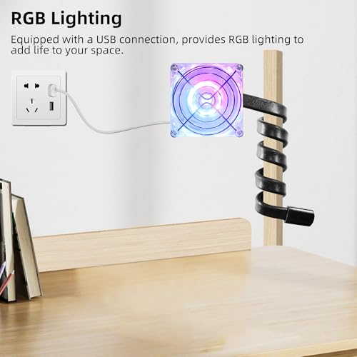 3.15" 80mm Mini LED Fan with Adjustable Gooseneck 5V USB Vent Cooling Fan | Low Noise and Gentle Airflow, with LED Lights for Greenhouse Small Plants Electronics Mic Arm Compact Ventilation, No Switch - color: Blue and Pink, size: 80mm