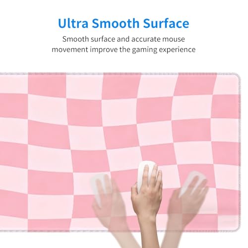 Gaming Mouse Pad, Large Pink Checkered Mousepad Laptop, Extended Mouse Mat, Long XL Waterproof Keyboard Pads, Big Non-Slip Mousepads for Game Office Home, 31.5 x 11.8 in - color: Pink Checkered
