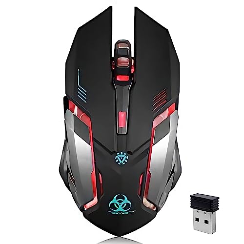 VEGCOO Wireless Gaming Mouse, C8 Silent Click Wireless Rechargeable Mouse with Colorful LED Lights and 3 Level DPI 400mah Lithium Battery for Laptop and Computer (Black) - color: Black