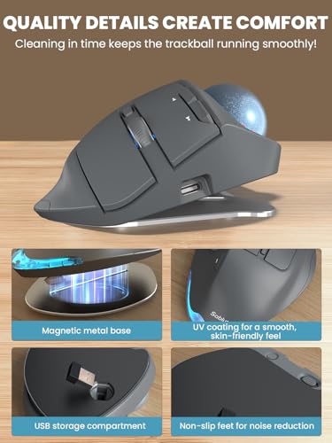 Wireless Trackball Mouse, Adjustable Angle Rechargeable, Backlit-Gray Mouse | MAM1 Pro Ergonomic Mouse Rollerball Thumb mice with 5 Level DPI, 3 Devices Connection (USB & Bluetooth ) for PC, Windows - color: Gray Mouse