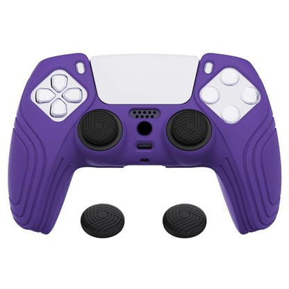 eXtremeRate PlayVital Samurai Edition Purple Anti-Slip Controller Silicone Skin for ps5, Ergonomic Soft Rubber Protective Case for ps5 Controller with Black Thumb Stick Caps - color: Purple