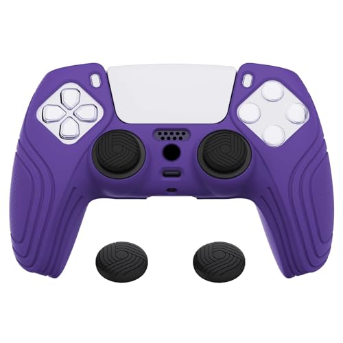 eXtremeRate PlayVital Samurai Edition Purple Anti-Slip Controller Silicone Skin for ps5, Ergonomic Soft Rubber Protective Case for ps5 Controller with Black Thumb Stick Caps - color: Purple