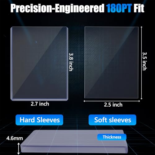 DEDC 180pt Toploaders and Penny Sleeves Bundle - 100 Rigid Hard Card Sleeves & 100 Soft Card Sleeves for 3" x 4" Ultra-Thick Memorabilia & Relic Cards - Acid-Free Archival Safe UV Protection Storage - size: 180pt