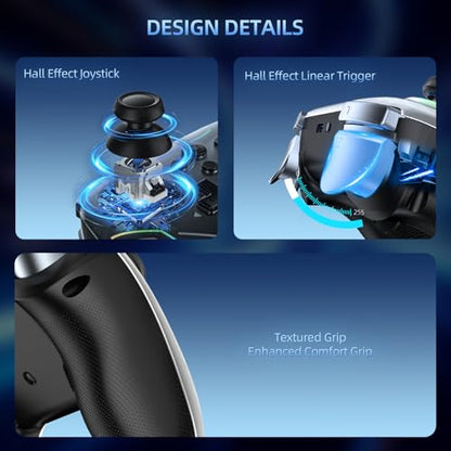 JDDWIN Wireless Controller for Switch 2/Switch/PC/Steam Deck, Hall Effect Joysticks & Triggers/Wake-up Function, Gamepad with RGB Light /Turbo/Programmable/ Dual Vibration Bluetooth USB Adapter for PC (Black) - color: Black
