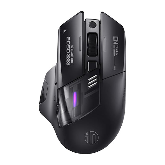 INPHIC A9 Explorer Wireless Mouse for Laptop, 2.4G/Bluetooth 5.0, RGB Lighting, 2400 DPI, Visible Battery, Type-C Charging - color: Black