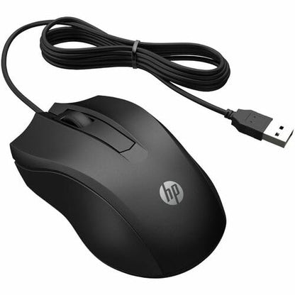 HP Wired Mouse 100 - Precise Optical Sensor with 1600 DPI - Easy USB Connection - Ambidextrous Design - 3 Button Control & Built-in Scrolling - Multi-OS Compatible (6VY96AA#ABL) - style: New